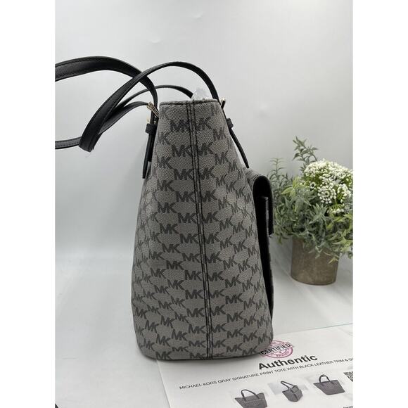 Authenticated Michael kors Gray Black Signature Logo Leather Trim Tech Tote Bag - Picture 6 of 16